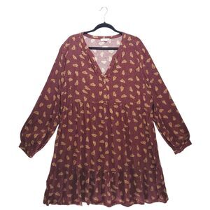 XXL Beachlunchlounge Paisley Alessi Babydoll Dress Tiered Knee Length Maroon